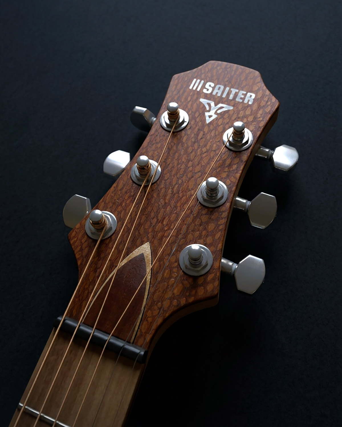 Handgearbeitete Kopfplatte einer 3Saiter Gitarre